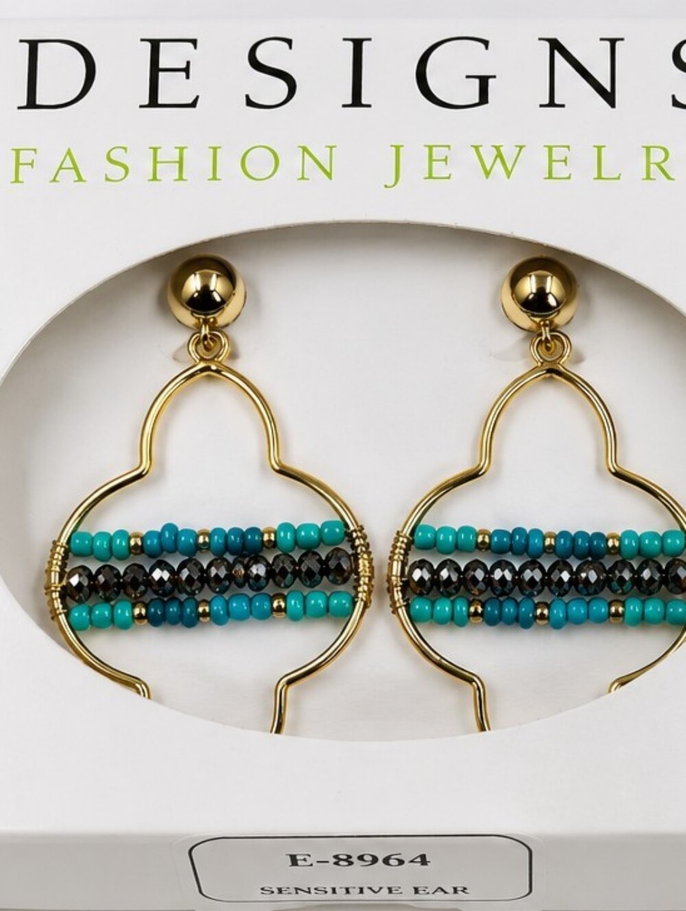 Vintage New Old Stock Gold Tone Beaded Quatrefoil Dangle Earrings Turquoise Hema - Picture 4 of 8